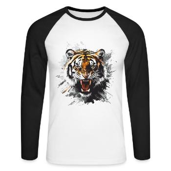 Tiger Head Predator Nature Wilderness Splash - Unisex Long Sleeve Baseball T-Shirt - white/black - Front - Nik (191cm)