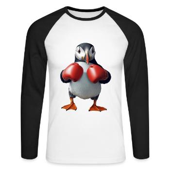 Papageitaucher - Unisex Baseballshirt langarm - Weiß/Schwarz - Vorne - Nik (191cm)