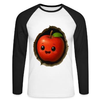 Apfel - Unisex Baseballshirt langarm - Weiß/Schwarz - Vorne - Nik (191cm)