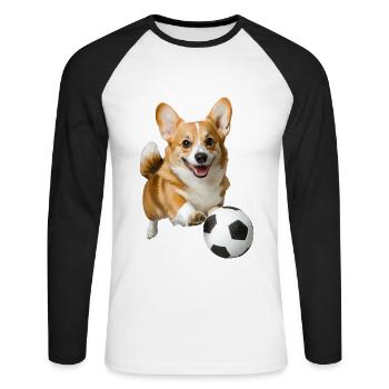 Corgi - Unisex Baseballshirt langarm - Weiß/Schwarz - Vorne - Nik (191cm)