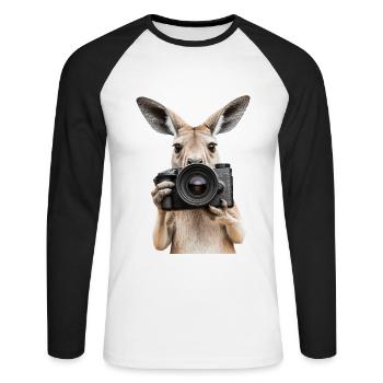 Känguru - Unisex Baseballshirt langarm - Weiß/Schwarz - Vorne - Nik (191cm)