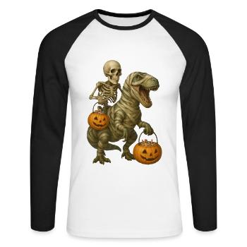 T-Rex - Unisex Baseballshirt langarm - Weiß/Schwarz - Vorne - Nik (191cm)