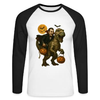 T-Rex - Unisex Baseballshirt langarm - Weiß/Schwarz - Vorne - Nik (191cm)