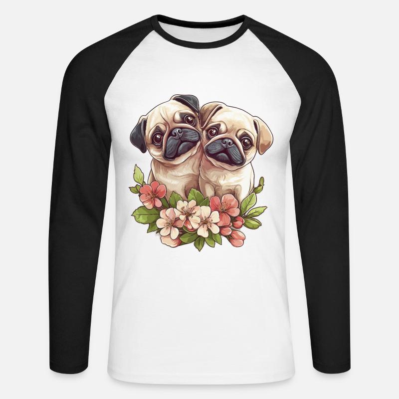 Süßes Mopspaar - Unisex Baseballshirt langarm - Weiß/Schwarz