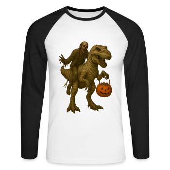 T-Rex - Unisex Baseballshirt langarm - Weiß/Schwarz - Vorne - Nik (191cm)