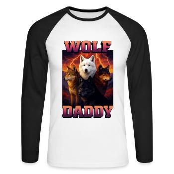 Wolf - Unisex Baseballshirt langarm - Weiß/Schwarz - Vorne - Nik (191cm)