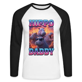 Nilpferd-Papa - Unisex Baseballshirt langarm - Weiß/Schwarz - Vorne - Nik (191cm)