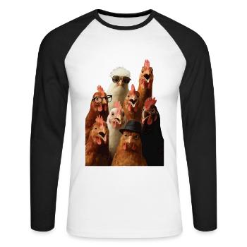 Huhn - Unisex Baseballshirt langarm - Weiß/Schwarz - Vorne - Nik (191cm)