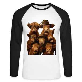 Kuh - Unisex Baseballshirt langarm - Weiß/Schwarz - Vorne - Nik (191cm)