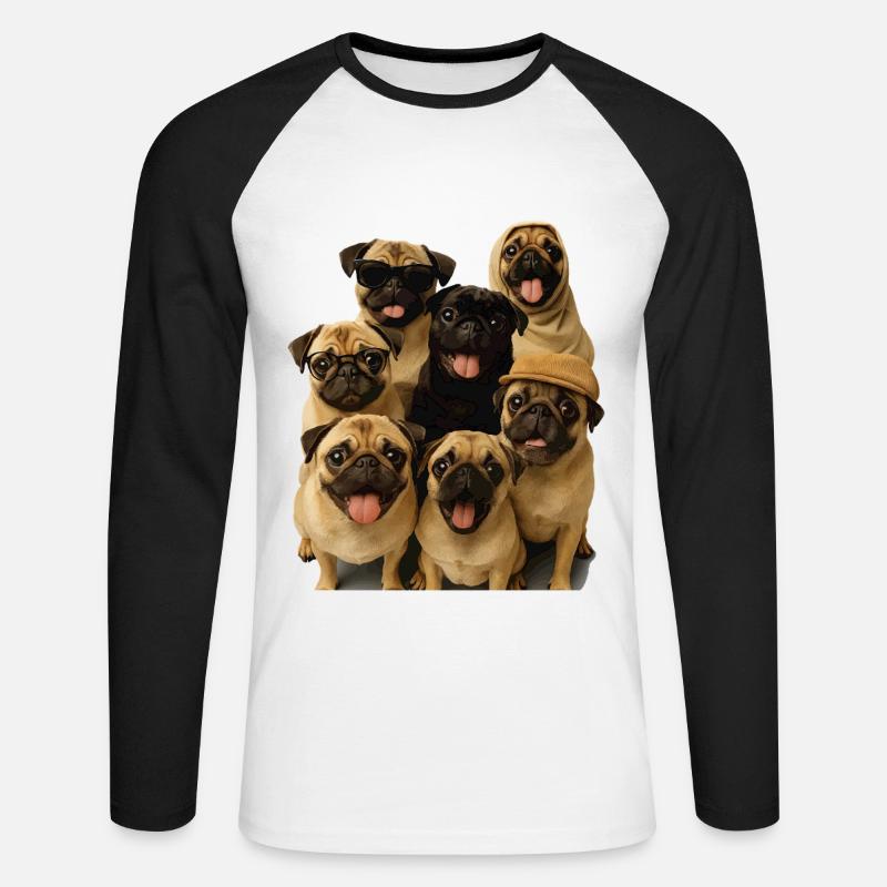 Mops - Unisex Baseballshirt langarm - Weiß/Schwarz
