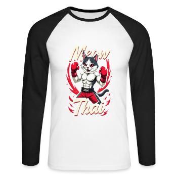 Drôle Muay Thai Boxe Muay Thai - T-shirt baseball manches longues Homme - blanc/noir - Devant - Nik (191cm)
