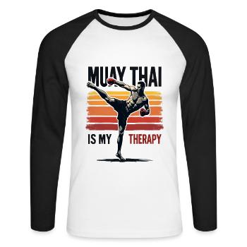 Drôle Muay Thai Boxe Muay Thai - T-shirt baseball manches longues Homme - blanc/noir - Devant - Nik (191cm)