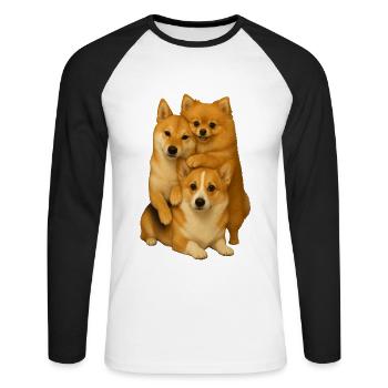 Corgi Shiba Poméranien - T-shirt baseball manches longues Homme - blanc/noir - Devant - Nik (191cm)