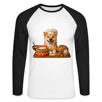 Shiba Inu Baking Cake Cookies - Unisex Long Sleeve Baseball T-Shirt - white/black - Front - Nik (191cm)