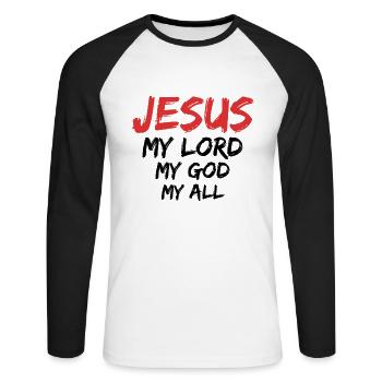 Jesus Mein Herr Mein Gott Mein Alles - Unisex Baseballshirt langarm - Weiß/Schwarz - Vorne - Nik (191cm)