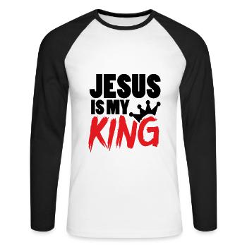 Jésus est mon roi | Jésus est mon roi ! - T-shirt baseball manches longues Homme - blanc/noir - Devant - Nik (191cm)