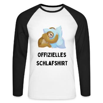 Offizielles Schlafshirt Faultier - Unisex Baseballshirt langarm - Weiß/Schwarz - Vorne - Nik (191cm)
