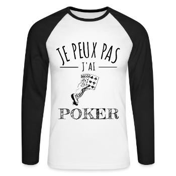 je peux pas j’ai poker humour jeu de cartes - T-shirt baseball manches longues Homme - blanc/noir - Devant - Nik (191cm)