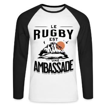 le rugby est une ambassade - T-shirt baseball manches longues Homme - blanc/noir - Devant - Nik (191cm)