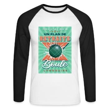Boule Lyonnaise Retraite - T-shirt baseball manches longues Homme - blanc/noir - Devant - Nik (191cm)