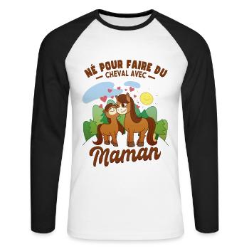 Amusant Maman Cheval Cavalière - T-shirt baseball manches longues Homme - blanc/noir - Devant - Nik (191cm)