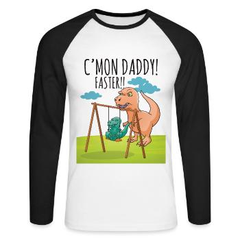 Lustiger T-Rex Tyrannosaurus Rex Dinosaurier - Unisex Baseballshirt langarm - Weiß/Schwarz - Vorne - Nik (191cm)