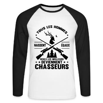 Chasseur Homme Humour Chasse - T-shirt baseball manches longues Homme - blanc/noir - Devant - Nik (191cm)