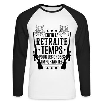 Retraite Chasse Homme Chasseur - T-shirt baseball manches longues Homme - blanc/noir - Devant - Nik (191cm)