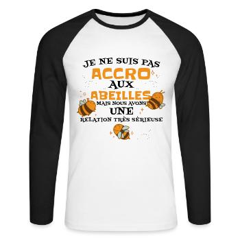 Abeille Humour Apicole - T-shirt baseball manches longues Homme - blanc/noir - Devant - Nik (191cm)
