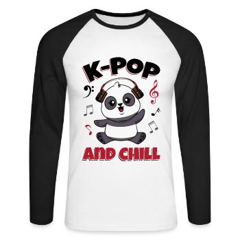 K-Pop et Chill Panda KPop - T-shirt baseball manches longues Homme - blanc/noir - Devant - Nik (191cm)