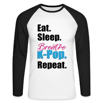 K-Pop Lover Corée du Sud - T-shirt baseball manches longues Homme - blanc/noir - Devant - Nik (191cm)