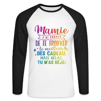 Anniversaire Mamie Cadeau - T-shirt baseball manches longues Homme - blanc/noir - Devant - Nik (191cm)