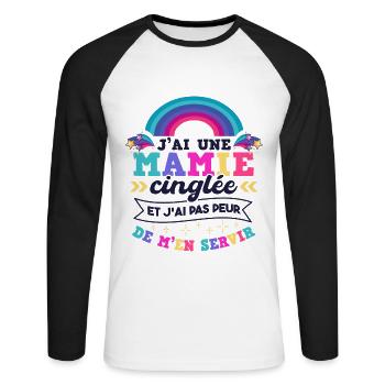 Mamie Petie Fille Anniversaire Humour Cadeau - T-shirt baseball manches longues Homme - blanc/noir - Devant - Nik (191cm)