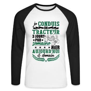Tracteur Humor Fermier Paysan Culitvateur - T-shirt baseball manches longues Homme - blanc/noir - Devant - Nik (191cm)