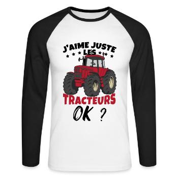 J'Aime Juste Les Tracteurs - T-shirt baseball manches longues Homme - blanc/noir - Devant - Nik (191cm)