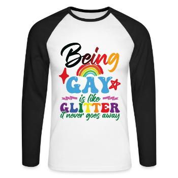 Être gay - T-shirt baseball manches longues Homme - blanc/noir - Devant - Nik (191cm)