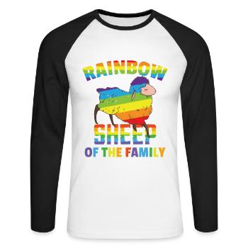 Rainbow Sheep | Mois de la fierté | LGBTQ | Gay Pride - T-shirt baseball manches longues Homme - blanc/noir - Devant - Nik (191cm)
