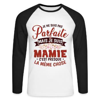 Je Suis Mamie - T-shirt baseball manches longues Homme - blanc/noir - Devant - Nik (191cm)