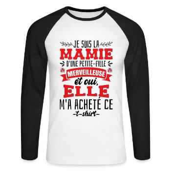 Mamie D'Une Petite-Fille Merveilleuse - T-shirt baseball manches longues Homme - blanc/noir - Devant - Nik (191cm)