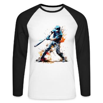 Joueur de baseball coup de circuit Bats Splash - T-shirt baseball manches longues Homme - blanc/noir - Devant - Nik (191cm)