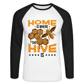 La maison est l’endroit où se trouve la ruche - T-shirt baseball manches longues Homme - blanc/noir - Devant - Nik (191cm)