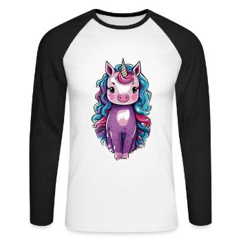 Süßes ausgefallenes Einhorn | Fantasie und Magie - Unisex Baseballshirt langarm - Weiß/Schwarz - Vorne - Nik (191cm)
