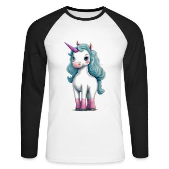 Süßes ausgefallenes Einhorn | Fantasie und Magie - Unisex Baseballshirt langarm - Weiß/Schwarz - Vorne - Nik (191cm)