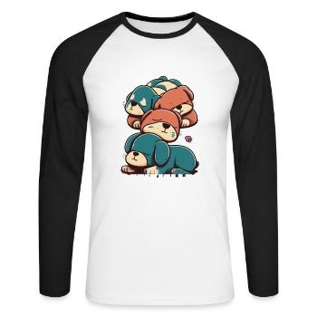 Geschenkidee Langschläfer Morgenmuffel Schlafshirt - Unisex Baseballshirt langarm - Weiß/Schwarz - Vorne - Nik (191cm)