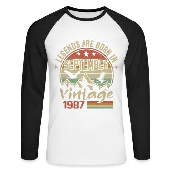 September 1987 Anniversary Gift September 1987 - Unisex Long Sleeve Baseball T-Shirt - white/black - Front - Nik (191cm)