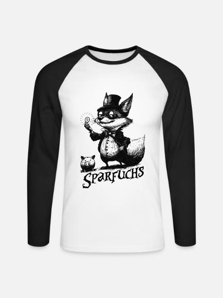 Sparfuchs Fuchs Schnäppchenjäger Pfennigfuchser - Unisex Baseballshirt langarm - Weiß/Schwarz