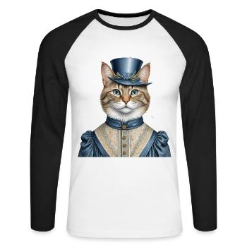 Madame chat - T-shirt baseball manches longues Homme - blanc/noir - Devant - Nik (191cm)