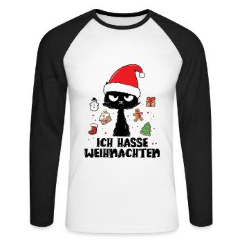 Ich Hasse Weihnachten Weihnachtskatze Weihnachten - Unisex Baseballshirt langarm - Weiß/Schwarz - Vorne - Nik (191cm)