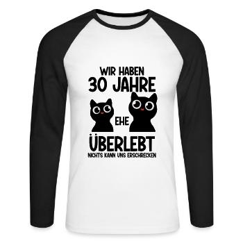 30 Jahre Ehe überlebt Perlen Hochzeit Hochzeitstag - Unisex Baseballshirt langarm - Weiß/Schwarz - Vorne - Nik (191cm)