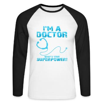 Arzt - Unisex Baseballshirt langarm - Weiß/Schwarz - Vorne - Nik (191cm)